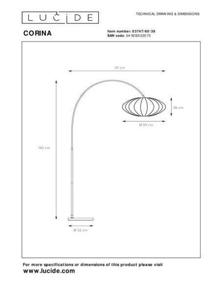 Lucide CORINA Lampadaire arceau 1xE27 Creme | Deko Light