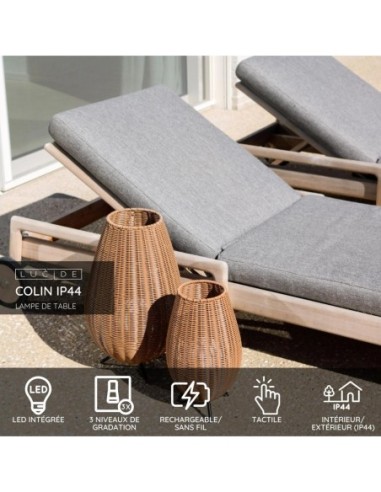 Lampe de table Rechargeable Int/Ext LED 1x3W 180 LM 3000K IP44 Naturel - Lucide - Colin