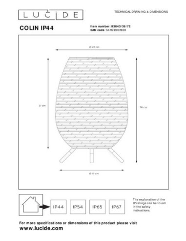 Lampe de table Rechargeable Int/Ext LED 1x3W 180 LM 3000K IP44 Naturel - Lucide - Colin
