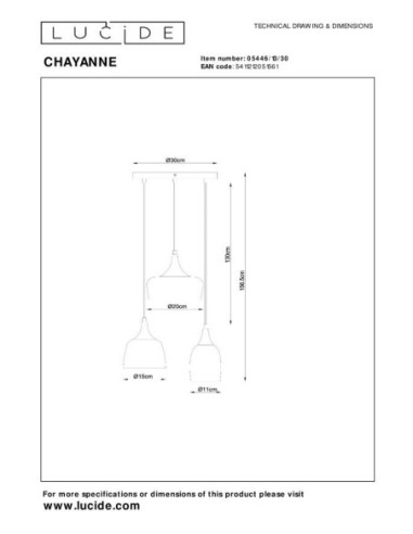 Lucide CHAYANNE Suspension Diam. 30 cm 3xE14 Noir | Deko Light