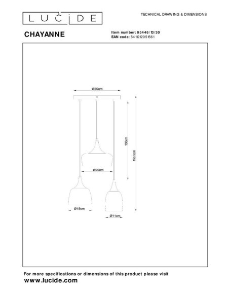 Lucide CHAYANNE Suspension Diam. 30 cm 3xE14 Noir | Deko Light