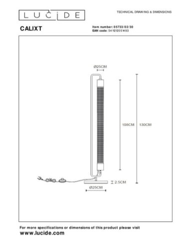 Calixt  de Lucide - Lampadaire  tube - dessin technique