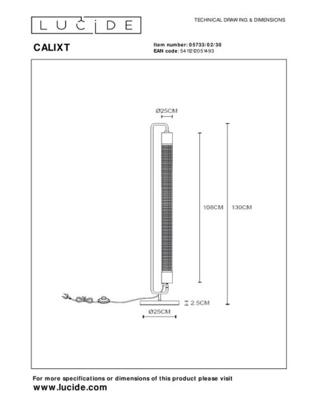 Calixt  de Lucide - Lampadaire  tube - dessin technique