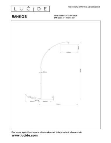 Lucide RANKOS Lampadaire arceau 1xE27 Noir | Deko Light
