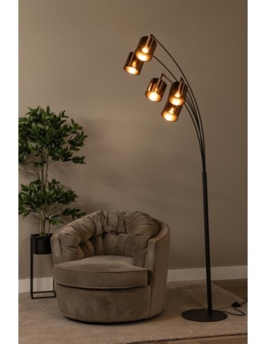 Rankos  de Lucide - Lampadaire arceau noir et cuivre - 5 x E14
