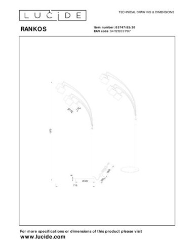 Lucide RANKOS Lampadaire 5xE14 Noir | Deko Light