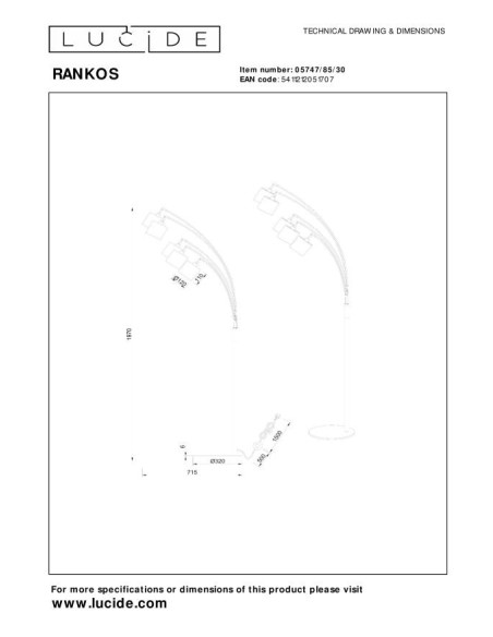 Lucide RANKOS Lampadaire 5xE14 Noir | Deko Light