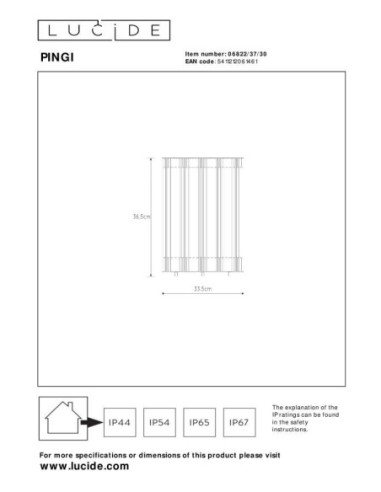 Pingi de Lucide - Lampe de table  extérieure autonome - dessin technique