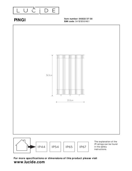 Pingi de Lucide - Lampe de table  extérieure autonome - dessin technique