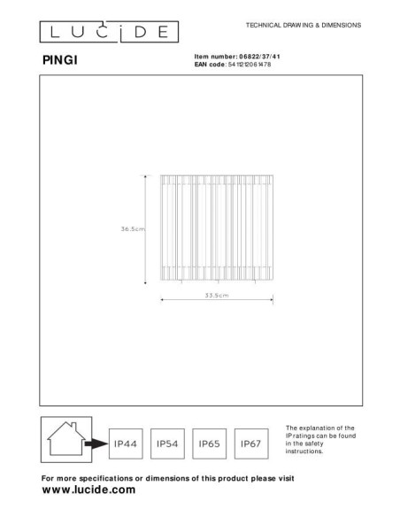 Pingi de Lucide - Lampe de table  extérieure autonome - dessin technique