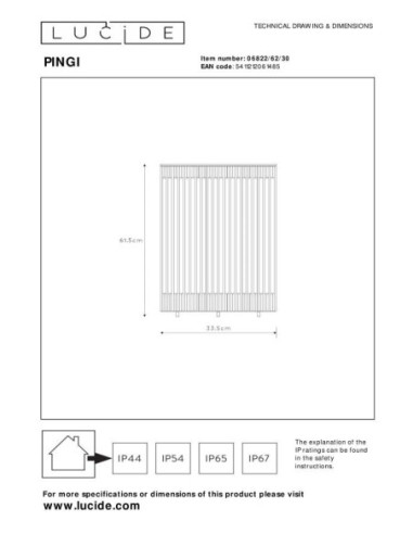 Pingi de Lucide - Lampadaire autonome - dessin technique