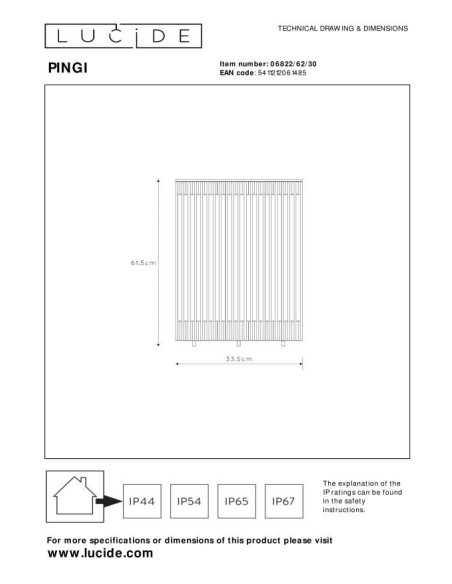 Pingi de Lucide - Lampadaire autonome - dessin technique