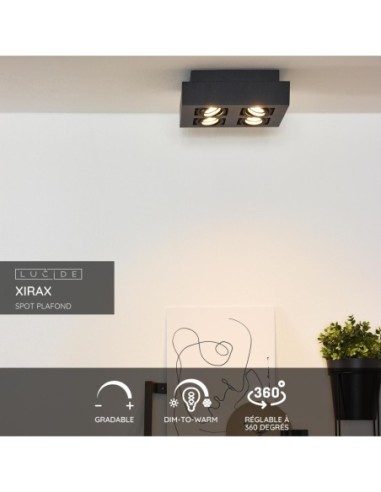 Plafonnier LED Dim to warm GU10 4x5W 2200K/3000K Noir - Lucide- Xirax