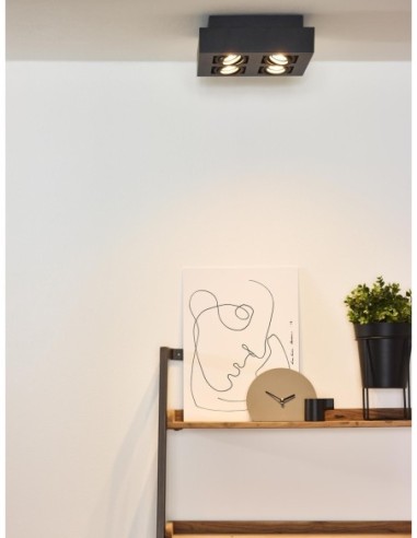 Plafonnier LED Dim to warm GU10 4x5W 2200K/3000K Noir - Lucide- Xirax