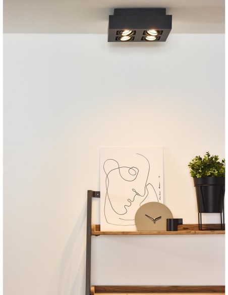 Plafonnier LED Dim to warm GU10 4x5W 2200K/3000K Noir - Lucide- Xirax