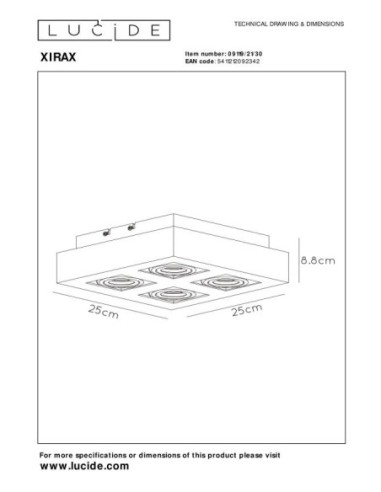 Plafonnier LED Dim to warm GU10 4x5W 2200K/3000K Noir - Lucide- Xirax