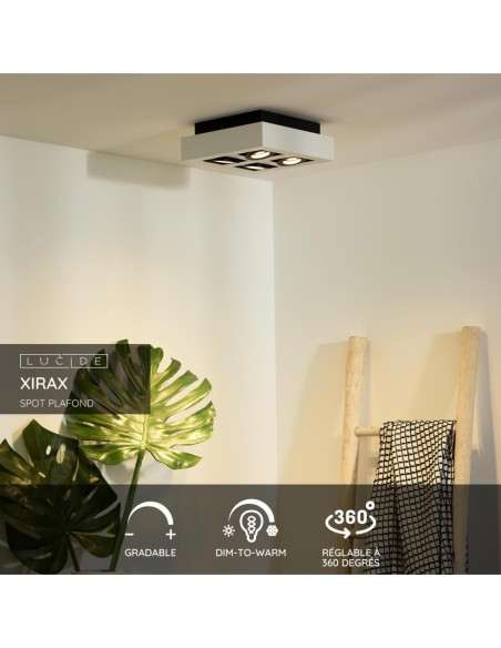 Plafonnier LED Dim to warm GU10 4x5W 2200K/3000K Blanc - Lucide - Xirax
