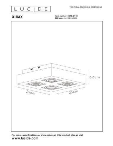 Plafonnier LED Dim to warm GU10 4x5W 2200K/3000K Blanc - Lucide - Xirax
