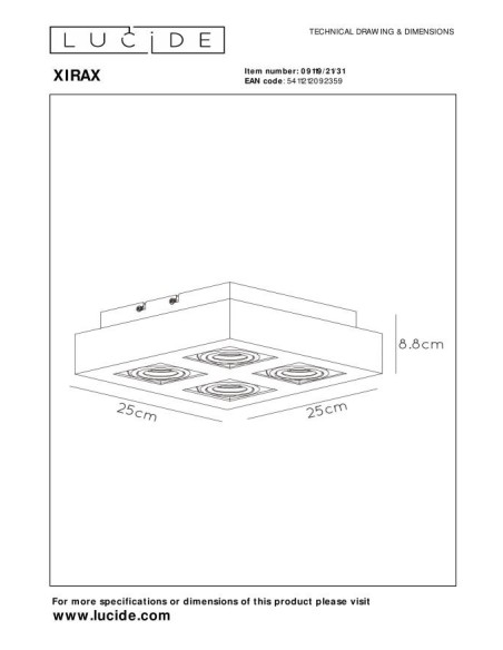 Plafonnier LED Dim to warm GU10 4x5W 2200K/3000K Blanc - Lucide - Xirax