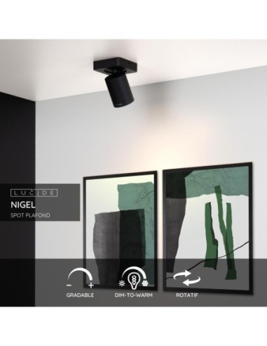 Lucide NIGEL Spot plafond LED Dim to warm GU10 1x5W 2200K/3000K Noir | Deko Light