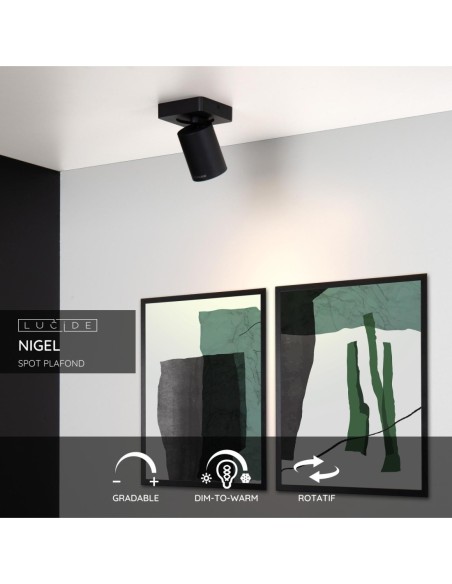 Lucide NIGEL Spot plafond LED Dim to warm GU10 1x5W 2200K/3000K Noir | Deko Light