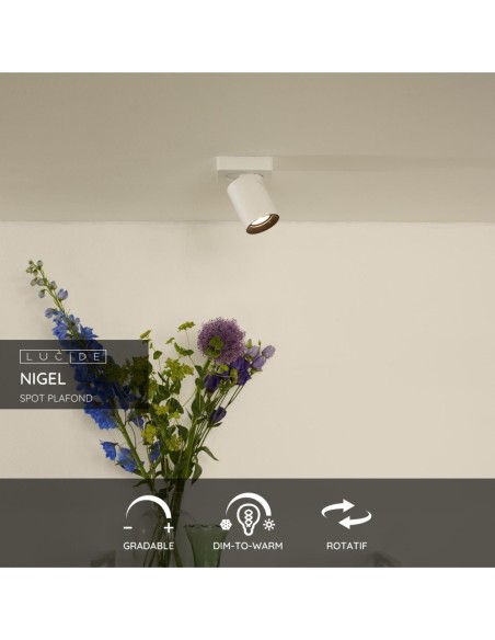 Lucide NIGEL Spot plafond LED Dim to warm GU10 1x5W 2200K/3000K Blanc | Deko Light