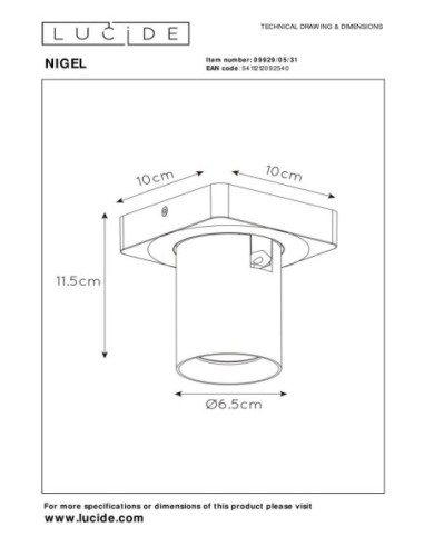 Lucide NIGEL Spot plafond LED Dim to warm GU10 1x5W 2200K/3000K Blanc | Deko Light