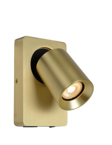 Lucide NIGEL Lampe de chevet / Applique mural LED Dim to warm GU10 1x5W 2200K/3000K Point de rechargement USB Or Mat / Laiton |