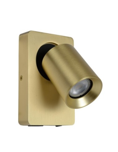 Lucide NIGEL Lampe de chevet / Applique mural LED Dim to warm GU10 1x5W 2200K/3000K Point de rechargement USB Or Mat / Laiton |