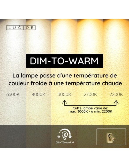 Lucide NIGEL Lampe de chevet / Applique mural LED Dim to warm GU10 1x5W 2200K/3000K Point de rechargement USB Or Mat / Laiton |