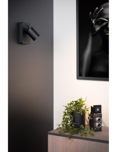 Lucide NIGEL Lampe de chevet / Applique mural LED Dim to warm GU10 1x5W 2200K/3000K Point de rechargement USB Noir | Deko Light