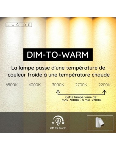 Lucide NIGEL Lampe de chevet / Applique mural LED Dim to warm GU10 1x5W 2200K/3000K Point de rechargement USB Blanc | Deko Light