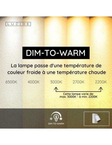 Lucide NIGEL Lampe de chevet / Applique mural LED Dim to warm GU10 1x5W 2200K/3000K Point de rechargement USB Blanc | Deko Light