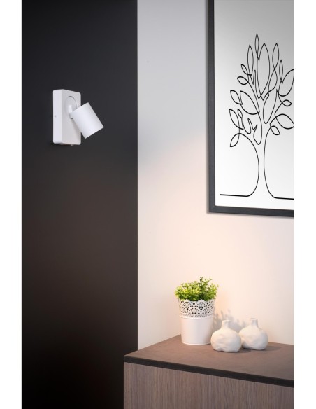 Lucide NIGEL Lampe de chevet / Applique mural LED Dim to warm GU10 1x5W 2200K/3000K Point de rechargement USB Blanc | Deko Light