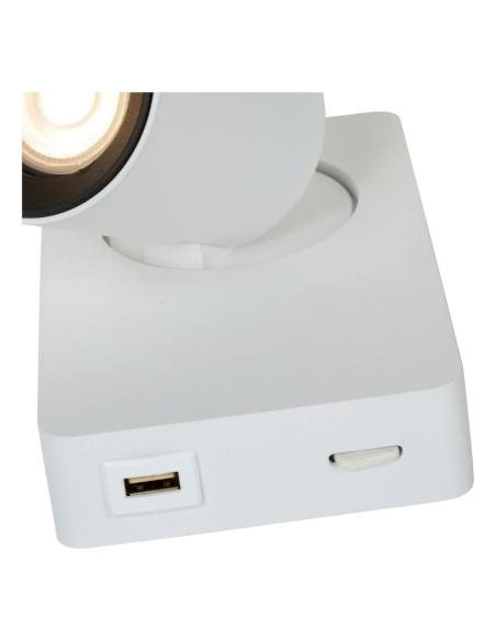 Lucide NIGEL Lampe de chevet / Applique mural LED Dim to warm GU10 1x5W 2200K/3000K Point de rechargement USB Blanc | Deko Light