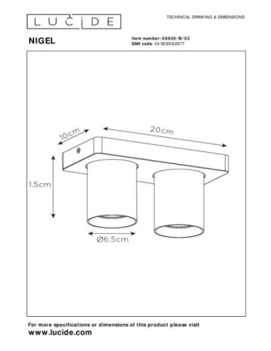 Lucide NIGEL Spot plafond LED Dim to warm GU10 2x5W 2200K/3000K Or Mat / Laiton | Deko Light