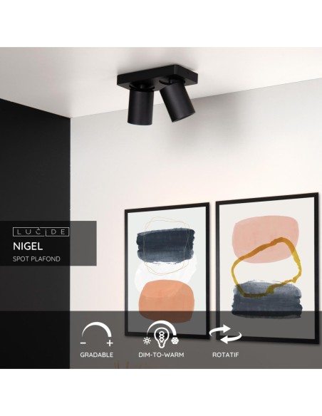 Lucide NIGEL Spot plafond LED Dim to warm GU10 2x5W 2200K/3000K Noir | Deko Light
