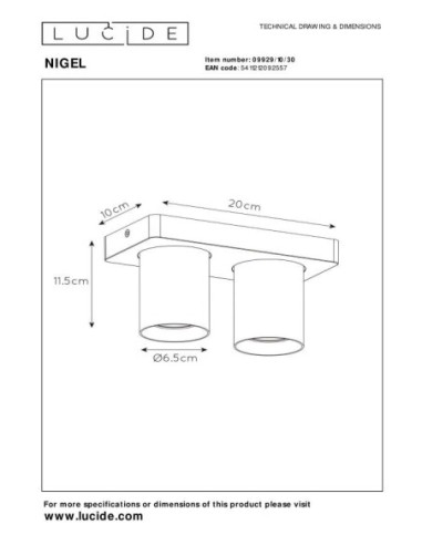 Lucide NIGEL Spot plafond LED Dim to warm GU10 2x5W 2200K/3000K Noir | Deko Light