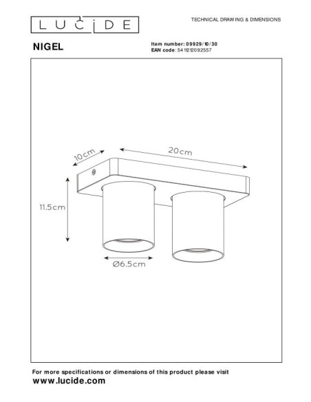 Lucide NIGEL Spot plafond LED Dim to warm GU10 2x5W 2200K/3000K Noir | Deko Light