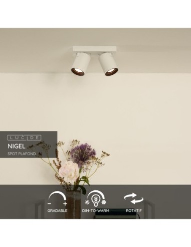Lucide NIGEL Spot plafond LED Dim to warm GU10 2x5W 2200K/3000K Blanc | Deko Light