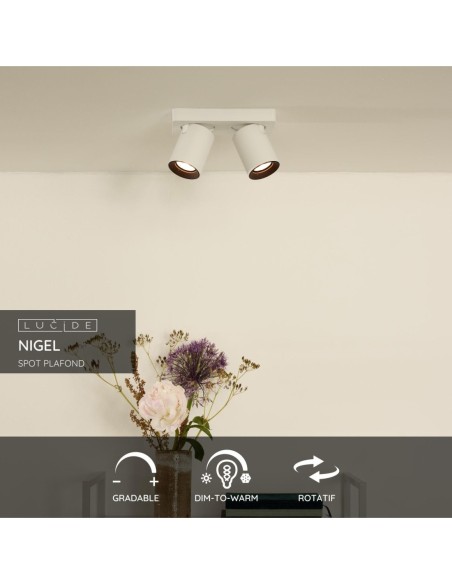 Lucide NIGEL Spot plafond LED Dim to warm GU10 2x5W 2200K/3000K Blanc | Deko Light