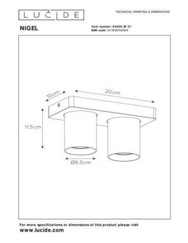 Lucide NIGEL Spot plafond LED Dim to warm GU10 2x5W 2200K/3000K Blanc | Deko Light
