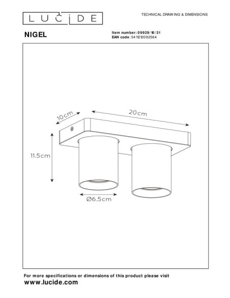 Lucide NIGEL Spot plafond LED Dim to warm GU10 2x5W 2200K/3000K Blanc | Deko Light