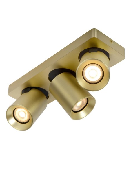 Lucide NIGEL Spot plafond LED Dim to warm GU10 3x5W 2200K/3000K Or Mat / Laiton | Deko Light