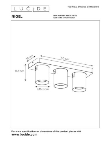 Lucide NIGEL Spot plafond LED Dim to warm GU10 3x5W 2200K/3000K Or Mat / Laiton | Deko Light