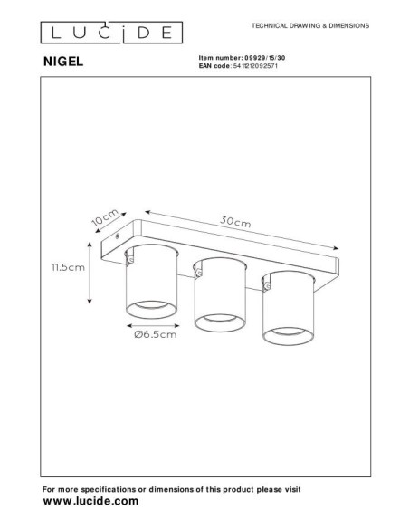 Lucide NIGEL Spot plafond LED Dim to warm GU10 3x5W 2200K/3000K Noir | Deko Light