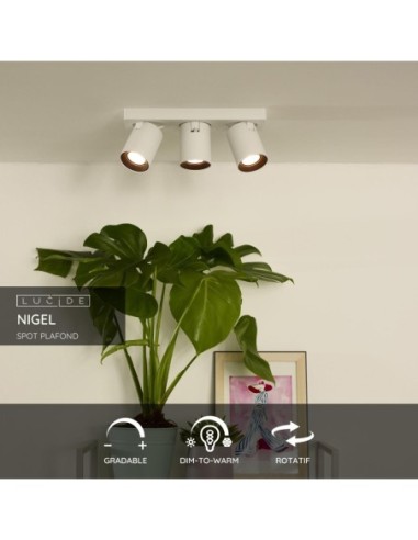 Lucide NIGEL Spot plafond LED Dim to warm GU10 3x5W 2200K/3000K Blanc | Deko Light