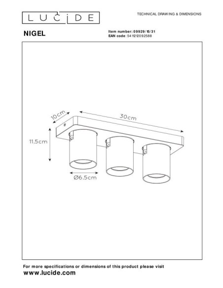 Lucide NIGEL Spot plafond LED Dim to warm GU10 3x5W 2200K/3000K Blanc | Deko Light