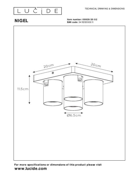 Plafonnier LED Dim to warm GU10 4x5W 2200K/3000K Or Mat - Lucide - Nigel