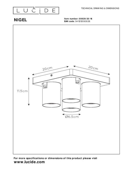 Plafonnier LED  GU10 4x5W 2200K/3000K Anthracite - Lucide - Nigel